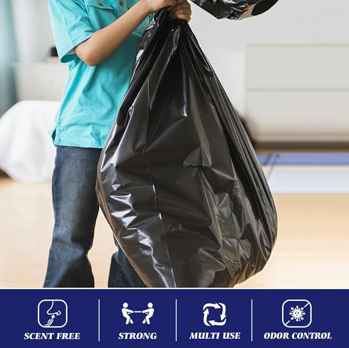 Teivio 55-60 Gallon Black Trash Bags | 170 Bags Extra Large Multi-Use Heavy Duty Commercial Garbage Bags | Lawn And Leaf Bags | Outdoor Yard Waste Bag | Contractor Workshops Trash Bin Liner