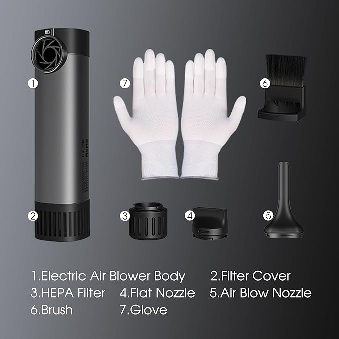 VSGO Electric Compressed Air Duster, Portable Cordless Handheld Air Blower with Led Light,10000mah Quick-Fill Inflator with 3nozzles Compatible for Gaps, Computer, Keyboard