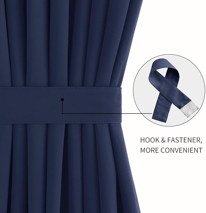 DWCN French Door Curtains – Rod Pocket Thermal Blackout Curtain for Doors with Glass Window, Kitchen and Patio Doors for Privacy, 23 X 72 Inches Long, 1 Curtain Panel with Tieback, Navy Blue