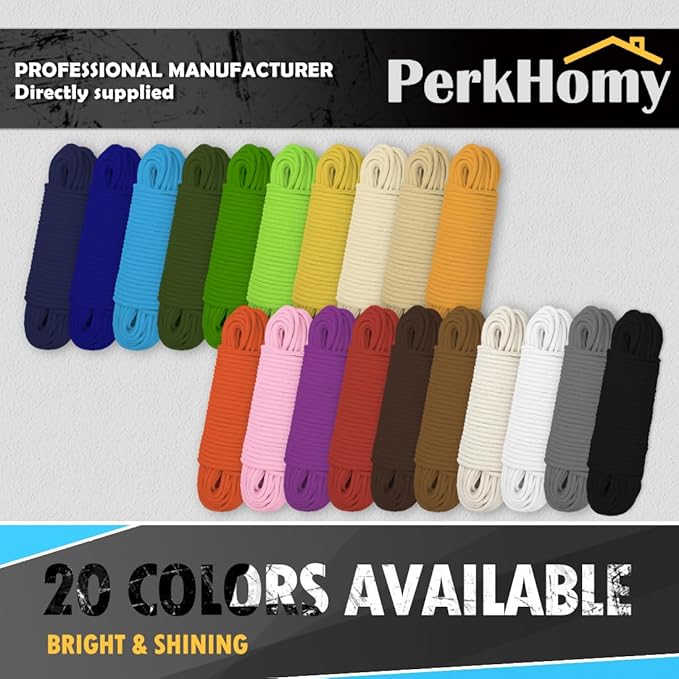 PerkHomy Cotton Rope 3/16" (5mm) 100 ft Multi Purpose Utility Diamond Braided Cord, Natural Cotton for Clothes Line Camping Crafting Flag Pole, Lemon Yellow