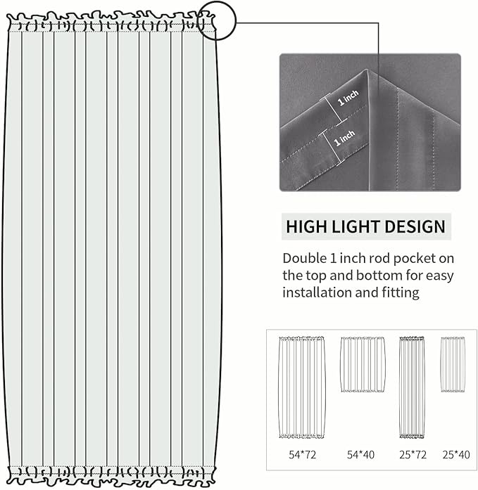 DWCN French Door Curtains – Rod Pocket Thermal Blackout Curtain for Doors with Glass Window, Kitchen and Patio Doors for Privacy, 54 X 40 Inches Long, 1 Curtain Panel with Tieback, Grey