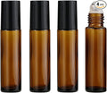 4 Pack 10ml Oil Essential Stainless Roller Bottles, Refillable Amber Glass Roller Bottles for Travel, Perfume and Lip Gloss with Steel Roller Balls and Caps
