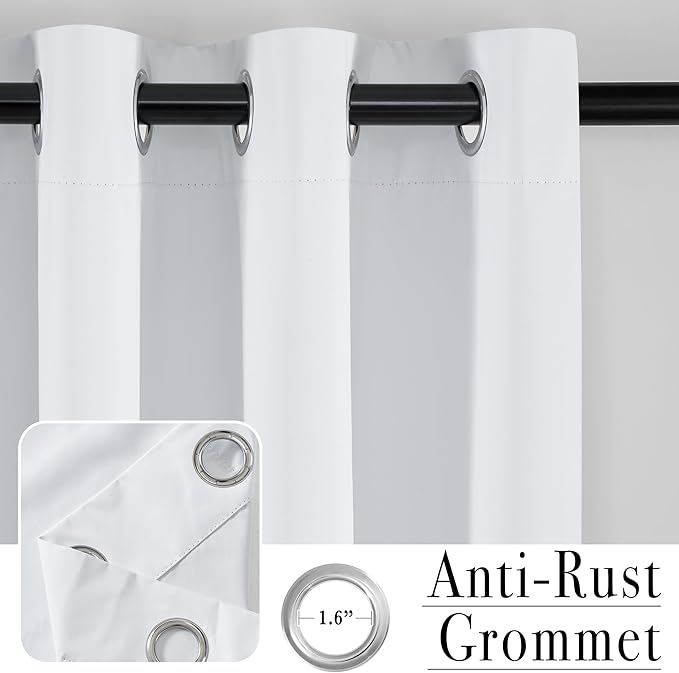 PONY DANCE White 100% Blackout Curtains for Bedroom 80 inch Long 2 Panels Set, Thermal Insulated Drapes Noise Reducing Solid Grommet Top Window Curtains for Home Decoration and Doorway, W55 x L80 inch