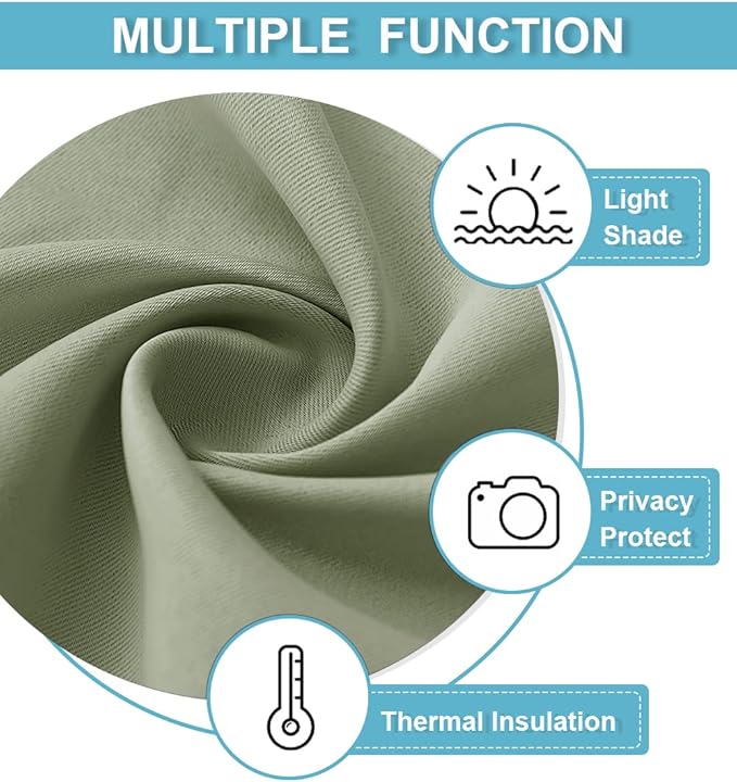 RYB HOME 84 inches Green Curtains for Living Room Lights & Drafts Blocking Window Curtains Room Darkening Drapes for Bedroom, W70 x L84 inch, 2 Panels, Sage Green