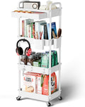 4 Tier Rolling Cart Organizer,Art Craft Diaper Bedside Snack Laundry Room Bathroom Organizer Narrow Thin Slim Rolling Trolley Utility Cart with Wheels for Kitchen,Office(White)
