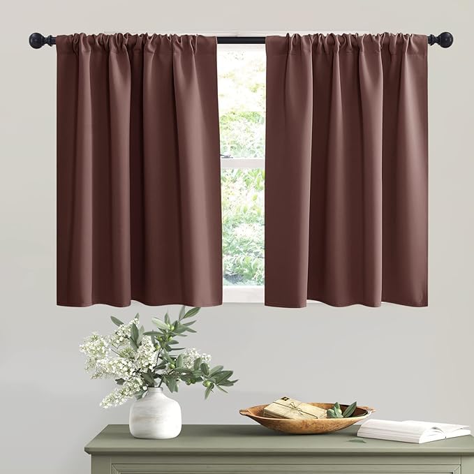 RYB HOME Rod Pocket Blackout Curtains for Bedroom Kitchen Living Room Office Light Block Energy Efficiency Small Window Treatment Drapes, W 42 x L 54 inch, Chocolate Brown,2 Panels