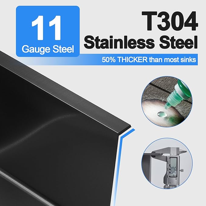 25x18x9 Inch Drop in Kitchen Sink, Handmade 304 Black Stainless Steel Single Bowl, Topmount with 2 Holes, R10 Tight Corner, for Modern Kitchen/RV/Outdoor Sink