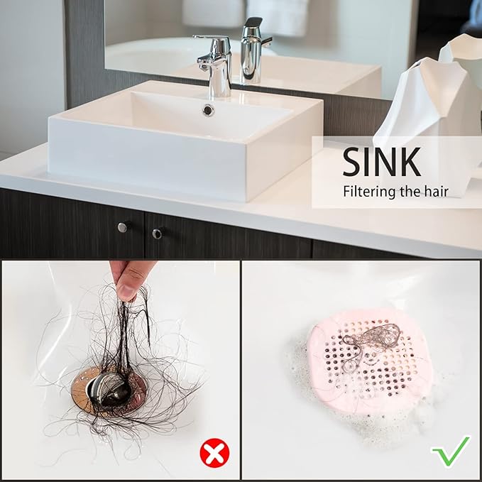 2 Pack Drain Hair Catcher Silicone Drain Cover Hair Stopper with Suction Cup for Shower Kitchen Bathroom Light Purple
