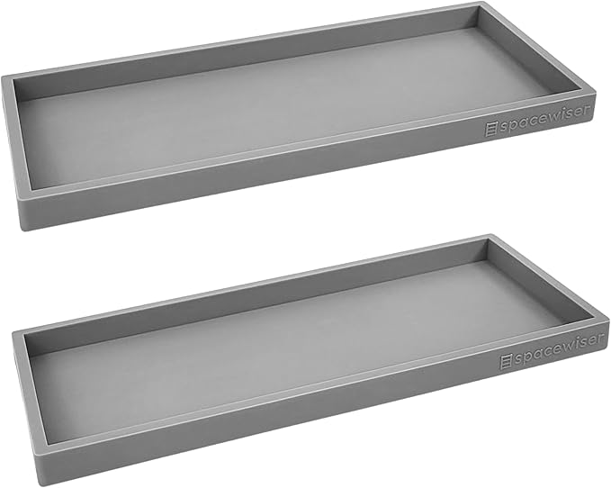 Countertop and Vanity Tray - 2 PC Large 11.7" Silicone Bathroom Trays, Counter Organizer, Dish Soap Sponge Holder Kitchen Sink Tray Organizer, Sink Caddy Toothbrush Key Kitchen Soap Trays