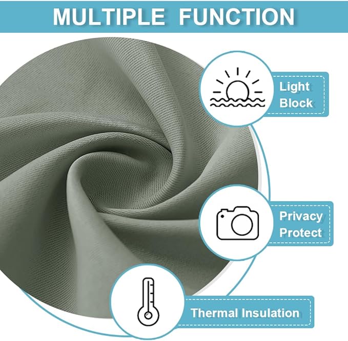 RYB HOME Sage Green Curtains for Living Room, Elegent Farmhouse Vertical Back Tab& Rod Pocket Blackout Window Decor for Bedroom Dining, Sliding Glass Door Home Office Drapes, W62 x L84, 2 Panels