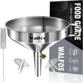 Large Stainless Steel Funnel, Walfos Kitchen Funnel with 2 Removable Strainer ＆ 1Pc Cleaning Brush, Perfect for Transferring of Liquid, Oils, Jam, Dry Ingredients & Powder (Big, 5.7")