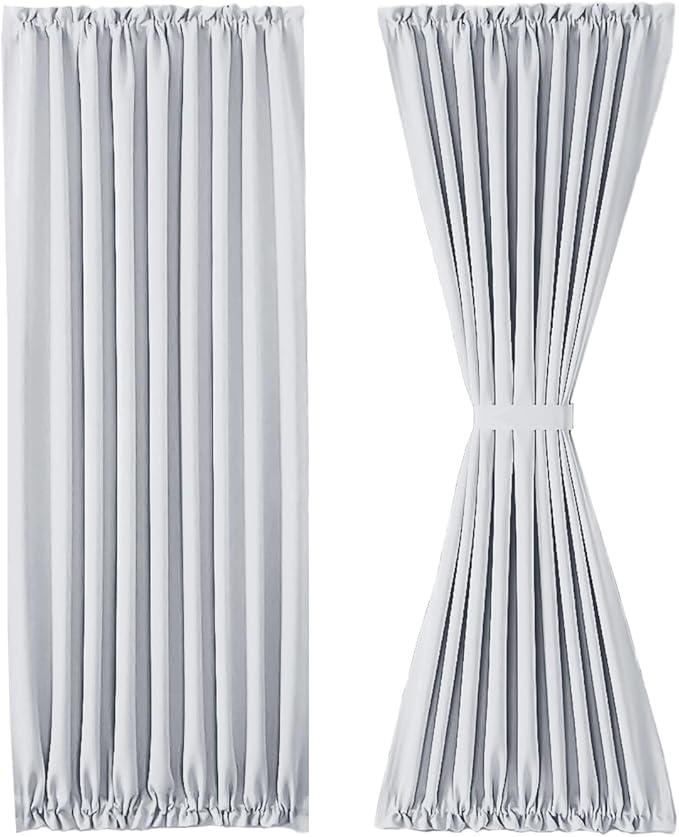 DWCN French Door Curtains – Rod Pocket Thermal Blackout Curtain for Doors with Glass Window, Kitchen and Patio Doors for Privacy, 54 X 72 Inches Long, 1 Curtain Panel with Tieback, Greyish White
