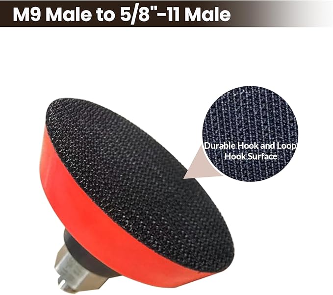 3" Hook and Loop Sanding/Polishing Backing Pad, M9 to 5/8-11 Hex Grinding Bit Thread Adapter, for Milwaukee M12 Polishers/Sanders with M9 Spindle Threads