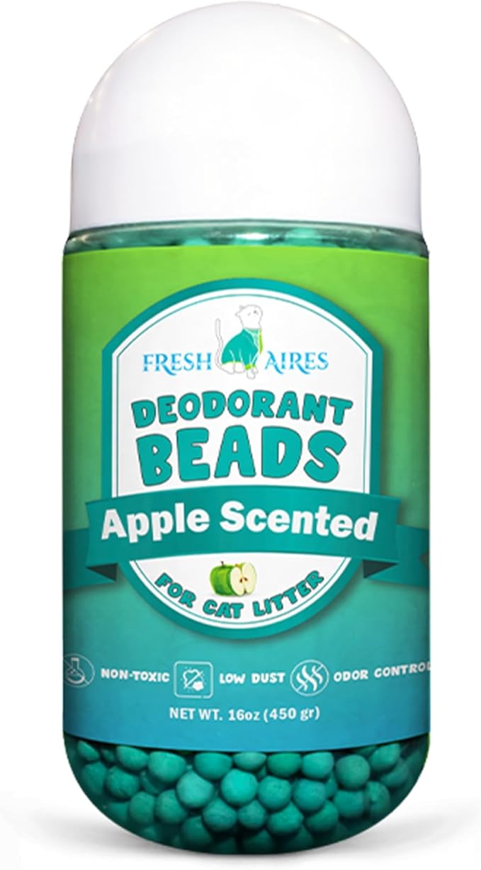 Cat Deodorant Beads | Green Apple Scent, Low-Dust & Non Toxic Litter Box, Superior Odor Control, Pet Safe Kitty Litter Deodorizer | Cat Litter Scent Deodorizer for Cleaner Air