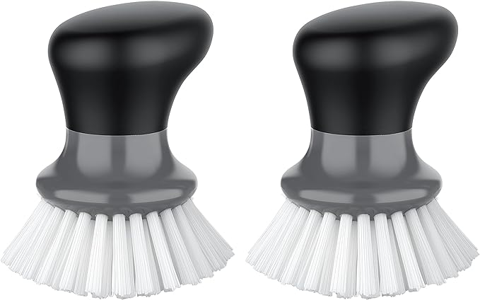 MR.SIGA Dish Scrub Brush, Palm Brush Dish Scrubber with Ergonomic Grip, Kitchen Brushes for Dishes, Gray, Pack of 2