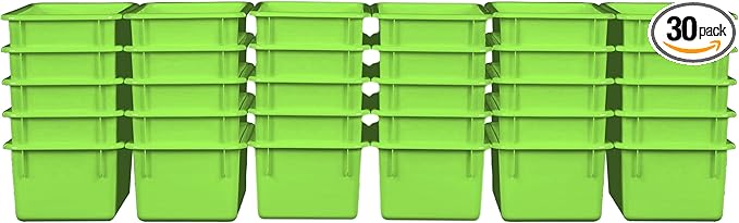 Wood Designs Cubby Storage Bin, Heavy Duty Plastic Containers for Kids Lime Green Cubby Tray Set of 30