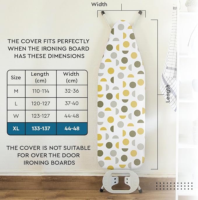 Encasa XO Ironing Board Cover and Pad 57"x22" - Thick 3mm Felt Padding, Drawstring Tightening & Lock, Easy Fit, Scorch & Stain Resistant, Fits X-Large Ironing Board - Daisy Blue