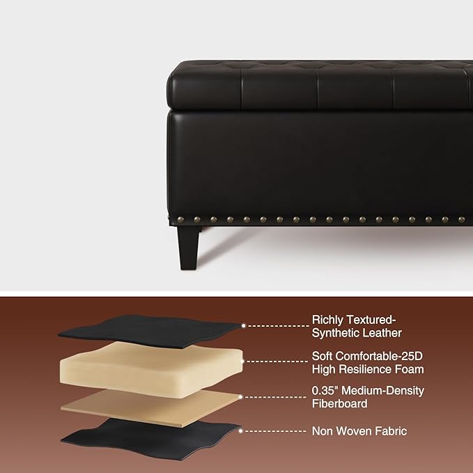 Storage Ottoman Bench, 51-Inch Large Storage Bench for Bedroom End of Bed, 30 Gallons Faux Leather Bench with Storage for Bedroom, Living Room, Entryway, Hallway, Black