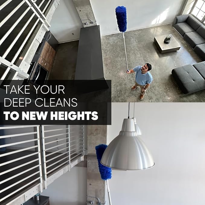 2 Pack of Microfiber Flexible Dusters with Heavy Duty Extension Pole | 5' Reach | Clean Ceiling Fans, Cobwebs, Light Fixtures, Delicate Objects