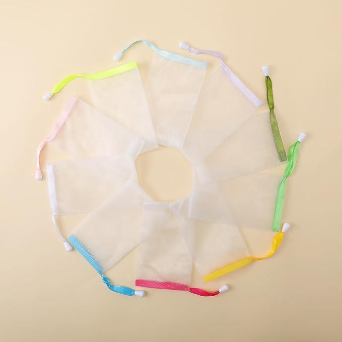 Sunnyray 25 Pcs 10 Colors Soap Bag Soft Handmade Soap Bubble Mesh Bags Exfoliating Mesh Pouch with Drawstring for Foaming and Drying for Shower Body Facial Cleaning Tool