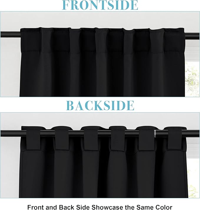 RYB HOME Blackout Curtains for Living Room, Back Tab & Rod Pocket Top Insulating Window Decor for Bedroom Dining Sliding Glass Door Home Office, W 62 x L 84, Black, 2 Panels