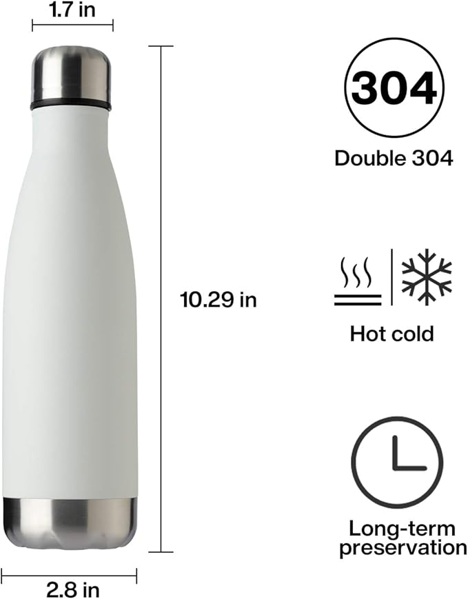 MEWAY 17oz Sport Water Bottle 4 Pack Vacuum Insulated Stainless Steel Leak-Proof Double Wall Cola Shape Water Bottle,Keep Drinks Hot & Cold(White,4 Pack)