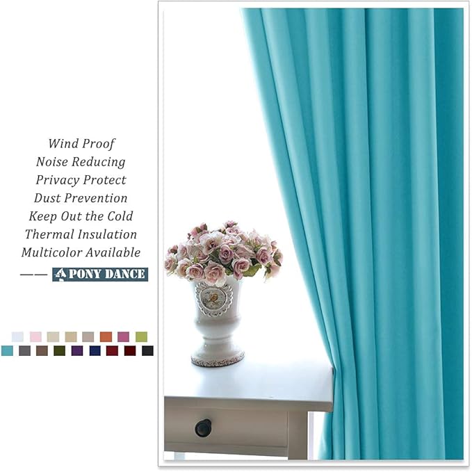 PONY DANCE Window Treatments Curtains - Home Decor Thermal Insulated Grommet Curtains Light Blocking Noise Reducing/Drapery for Bedroom Living Room, Blue Mist, W 42 by L 54 inches, Pack-2