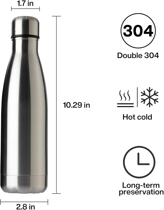 MEWAY 17oz Sport Water Bottle Vacuum Insulated Stainless Steel Leak-Proof Double Wall Cola Shape Water Bottle,Keep Drinks Hot & Cold(Silver,1 Pack)