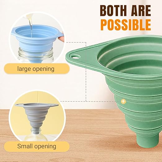 Kitchen Funnel Set, Wide-Mouth Foldable and Telescopic Design, Liquid Separation Funnel, Silicone (3 pcs)