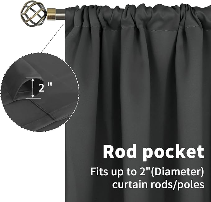 BGment Thermal Blackout Curtains 63 Inches Length for Bedroom Window, Dark Grey Room Darkening Insulated Drapes with Rod Pocket for Living Room, 42 x 63 Inch, 2 Panels