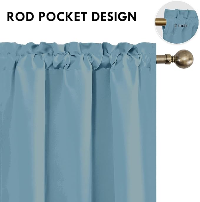 DWCN Blackout Curtains for Living Room Thermal Insulated, Energy Saving & Noise Reducing Bedroom Curtains, Stone Blue, W 42x L 36 Inch, Set of 2 Rod Pocket Curtain Panels