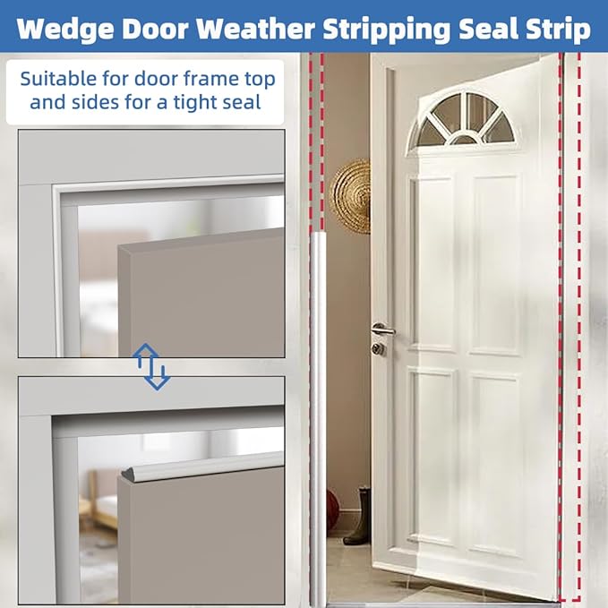 Wedge-Shape Window Weather Stripping Door Frame Seal Strip 2Pcs×196" Brown,Upgrade Black Foam,Soundproofing,Draft Stopper,Winter Insulation,Noise Blocker, Gap Filler for Exterior Front Door Side