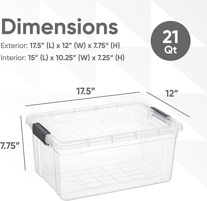 Superio Clear Storage Boxes with Lids, 20 Quart Plastic Container Bins for Organizing, Stackable Crates, BPA Free, Non Toxic, Odor Free, Organizers for Home, Office and Dorm, 4 Pack