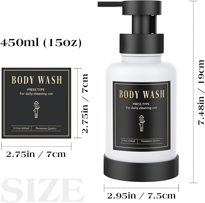 Luxspire Foaming Soap Dispenser, Glass Foam Pump Soap Dispenser, Non-Slip Hand Soap Container with 5 Waterproof Labels, 15 Oz Refillable Liquid Soap Holder for Bathroom & Kitchen, White, 1 Pack