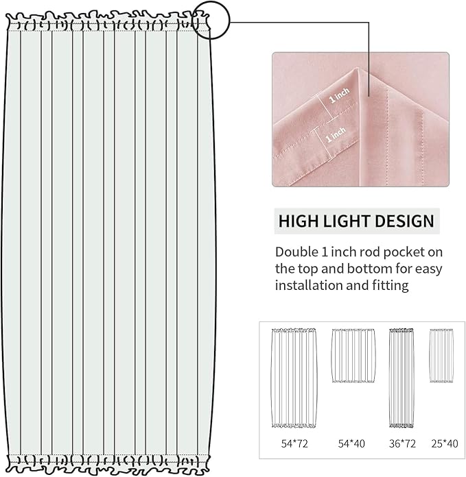 DWCN French Door Curtains – Rod Pocket Thermal Blackout Curtain for Doors with Glass Window, Kitchen and Patio Doors for Privacy, 36 X 72 Inches Long, 1 Curtain Panel with Tieback,Blush Pink