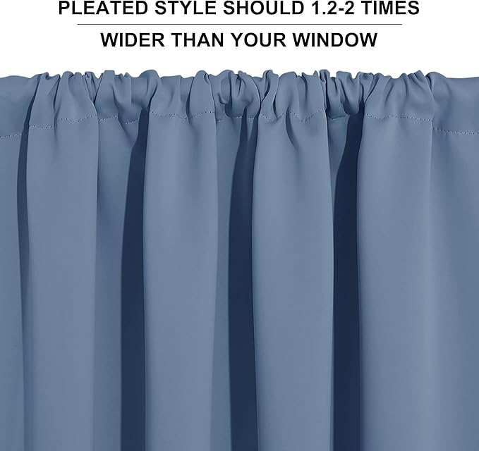 RYB HOME 45 inch Curtains for Kitchen Room Darkening Privacy Mini Curtain for RV Camper Bathroom Small Window, Width 34 x Length 45 inch, 2 Panels Set, Stone Blue