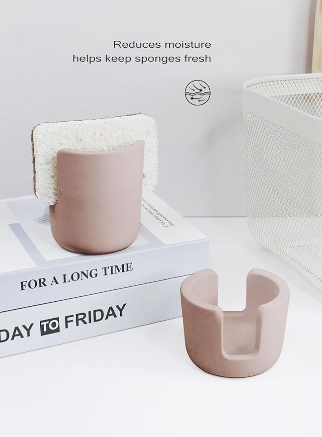 Diatomite Sponge Holder for Countertop Organizer, Quick Dry Stone Sponge Caddy, Diatomaceous Earth Sponge Holder, Absorbent Face Sponge Stand, Brown