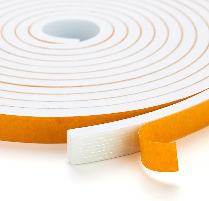 16.5 Feet Weather Stripping Door Seal, 1" Wide X 3/8" Thick Door Seal Strip High Density Foam Tape Adhesive Strip for Door Soundproofing,Window Insulation (1" x 3/8" x 16.5FT,White)