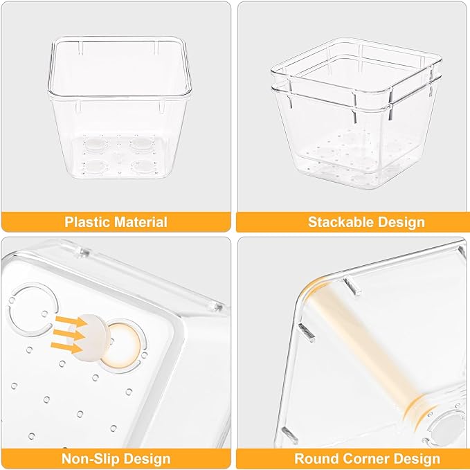SMARTAKE 13-Piece Drawer Organizers with Non-Slip Silicone Pads, 5-Size Desk Bathroom Drawer Organizer Trays Storage Tray for Makeup, Jewelries, Utensils in Bedroom Dresser, Office and Kitchen, Clear