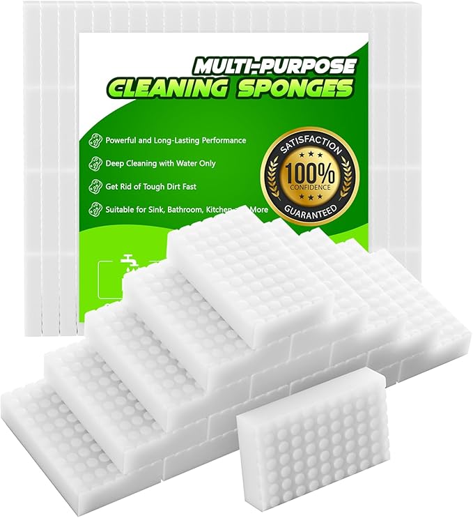 Sponge Eraser 50 Pack 2X Density and Long Lasting Melamine Sponges for Kitchen Bathroom Multi Surface Power Scrubber Foam Cleaning Pads - Bathtub, Floor, Baseboard, Bathroom, Wall Cleaner