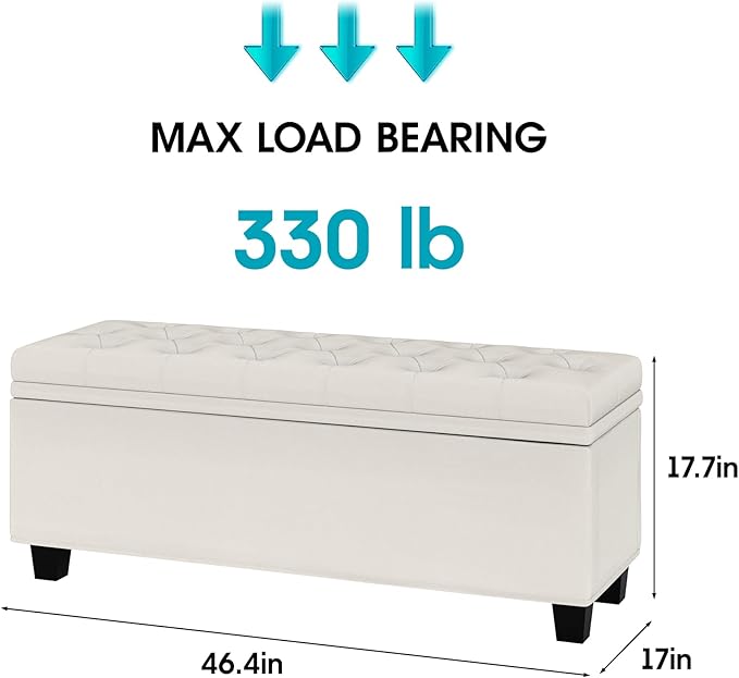 Maupvit Ottoman with Storage, Ottoman Bench with Lift Top, Upholstered Storage Bench with Hinged Lid, Bedroom Bench with Seating, Foot Rest Stool（Beige）