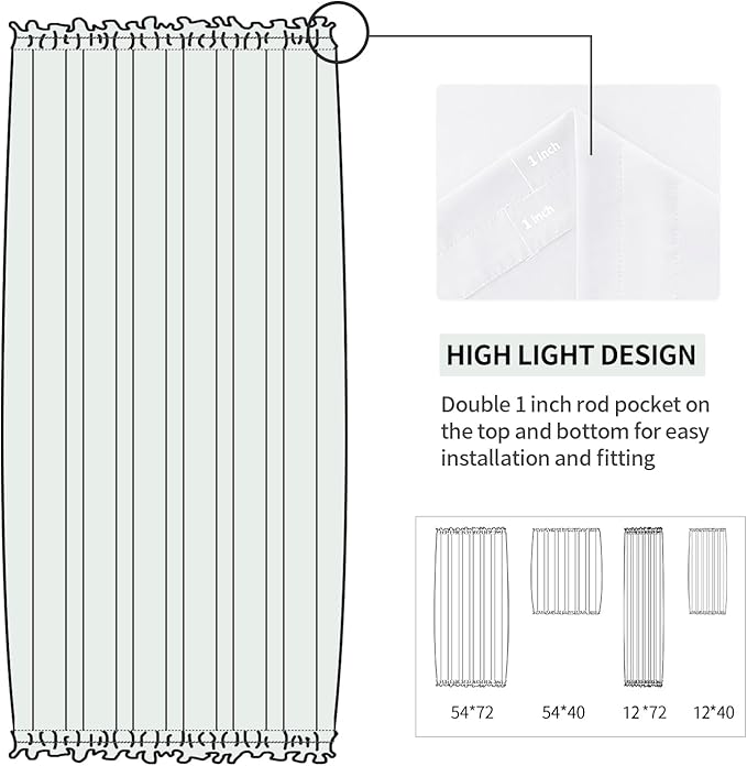 DWCN French Door Curtains – Rod Pocket Thermal Curtain for Window/Patio Doors/Doorways/Classroom/Kitchen for Privacy, 12W by 72L Inches, 1 Panel with Tieback, Pure White