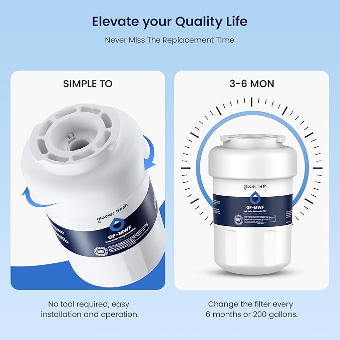 GLACIER FRESH Replacement for MWF Refrigerator Water Filters, SmartWater MWFP, MWFA, GWF, HDX FMG-1, WFC1201, RWF1060, 197D6321P006, Kenmore 9991, 3 Pack