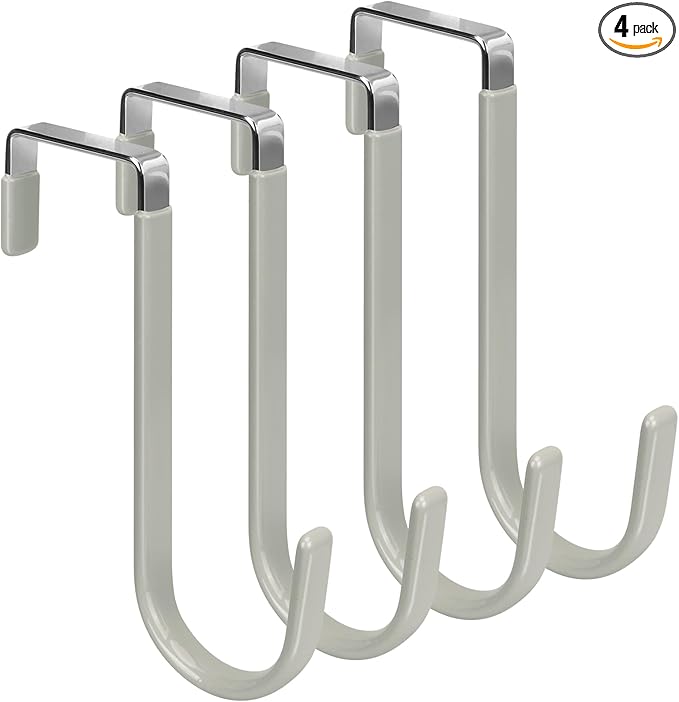 FYY Over The Door Hooks, 4 Pack Door Hangers Hooks with Rubber Prevent Scratches Heavy Duty Organizer Hooks for Living Room, Bathroom, Bedroom Hanging Clothes, Towels, Hats, Coats, Bags Grey