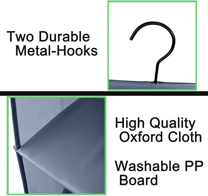 Hanging Closet Organizer, Easy Mount Foldable 4-Shelf Hanging Closet Wardrobe Storage Shelves, Clothes Handbag Shoes Accessories Storage, Washable Oxford Cloth Fabric, Gray