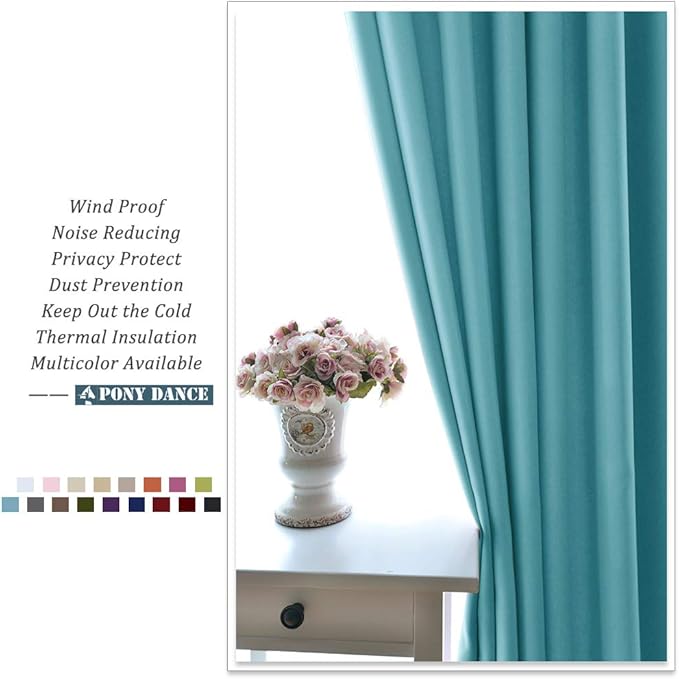 PONY DANCE Bathroom Window Valances - (42 by 36 inches, Blue Mist, 2 Panels) Room Darkening Tier Curtains Short Panels Drapes for Small Half Window Decoration in Kitchen