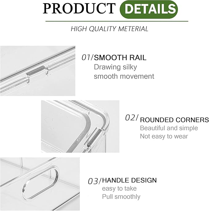 bealy 3 Pack Fridge Organizer and Storage,Clear Storge Bins with Pull-out Drawer, Fridge Drawers Clear Stackable Storage Bins Containers for Freezer, Refrigerator, Pantry, Kitchen