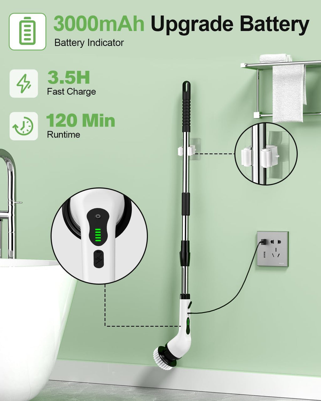 Cordless Electric Spin Scrubber, Power Brush, 9 Brush Heads