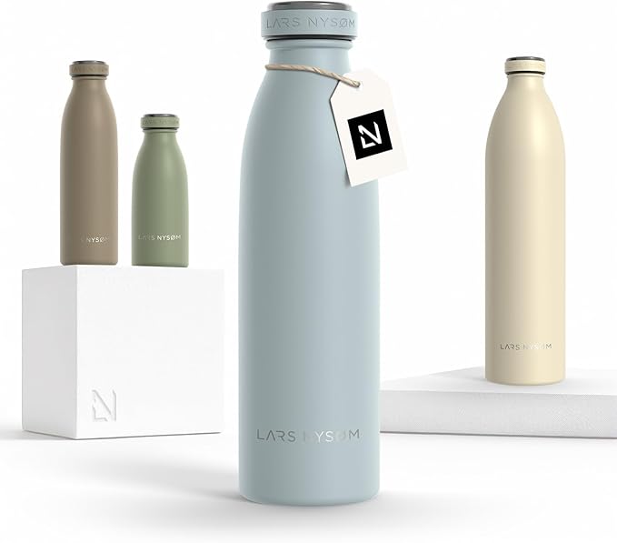 LARS NYSØM Stainless Steel Insulated Water Bottle 12oz 17oz 25oz 34oz 51oz | Insulated Thermo Flask for Hot and Cold Beverages | Leakproof Drinking Bottle (Sky Blue, 17oz)