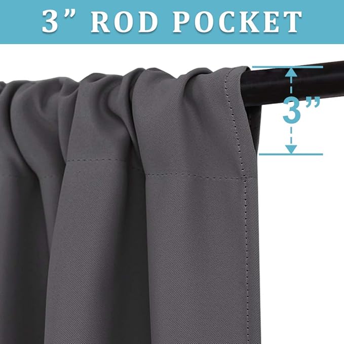 RYB HOME Curtains for Bedroom 63 inches Long, Blackout Thermal Insulating Window Treatment Drapes for Living Room Bathroom Basement Laundry Classroom, W 34 x L 63, Grey, 2 Panels